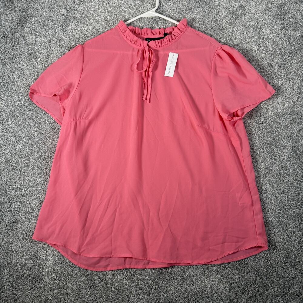 NY&C Top XXL Ruffle Neck Feminine Romantic Coquette Soft Girl Barbiecore Preppy